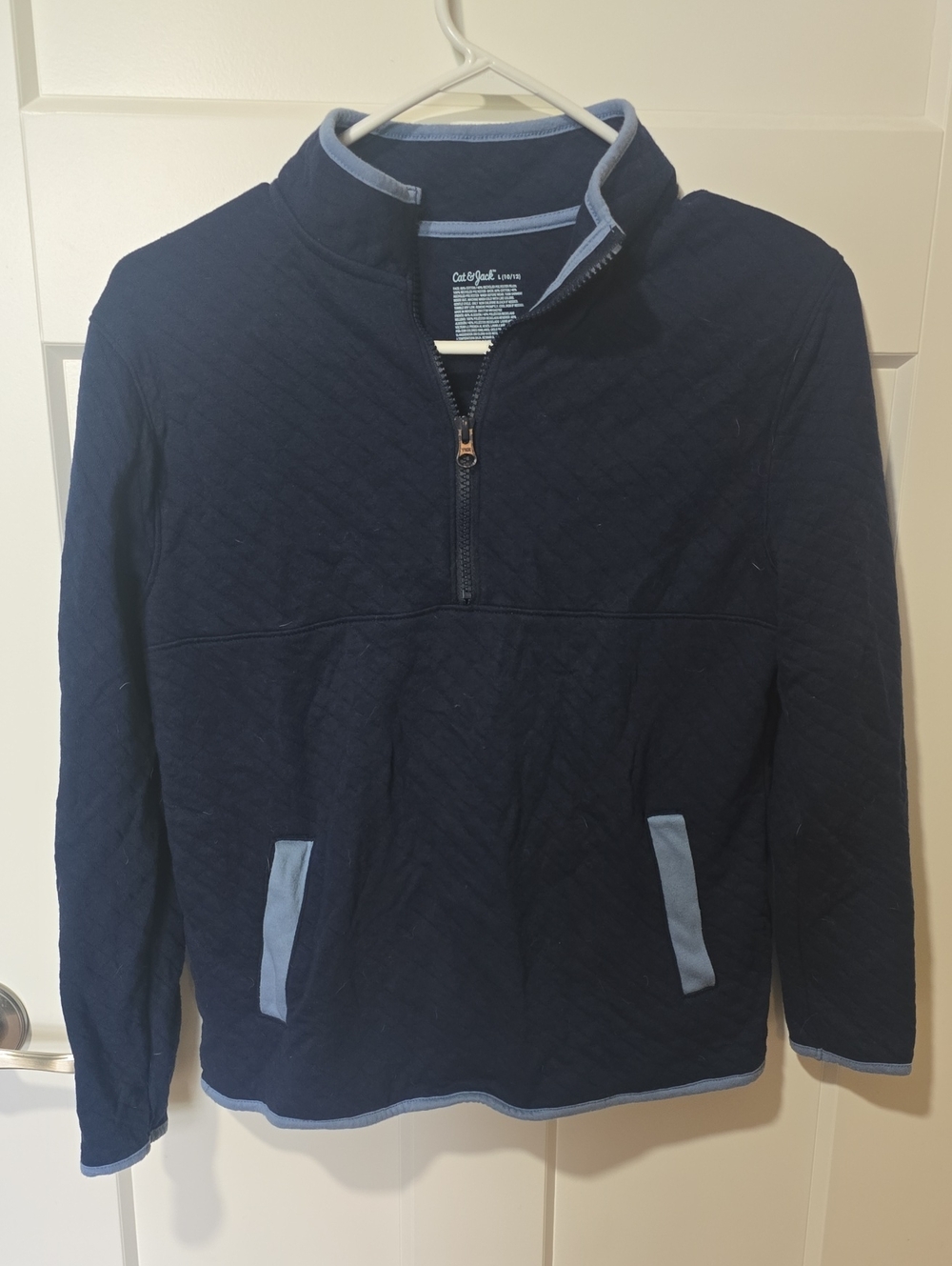 Cat & Jack Navy Quilted Half-Zip Pullover with Light Blue Trim